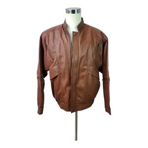 Lee Camperas Caramel Brown Leather Vintage Bomber Moto Jacket Coat Lined XXXL
